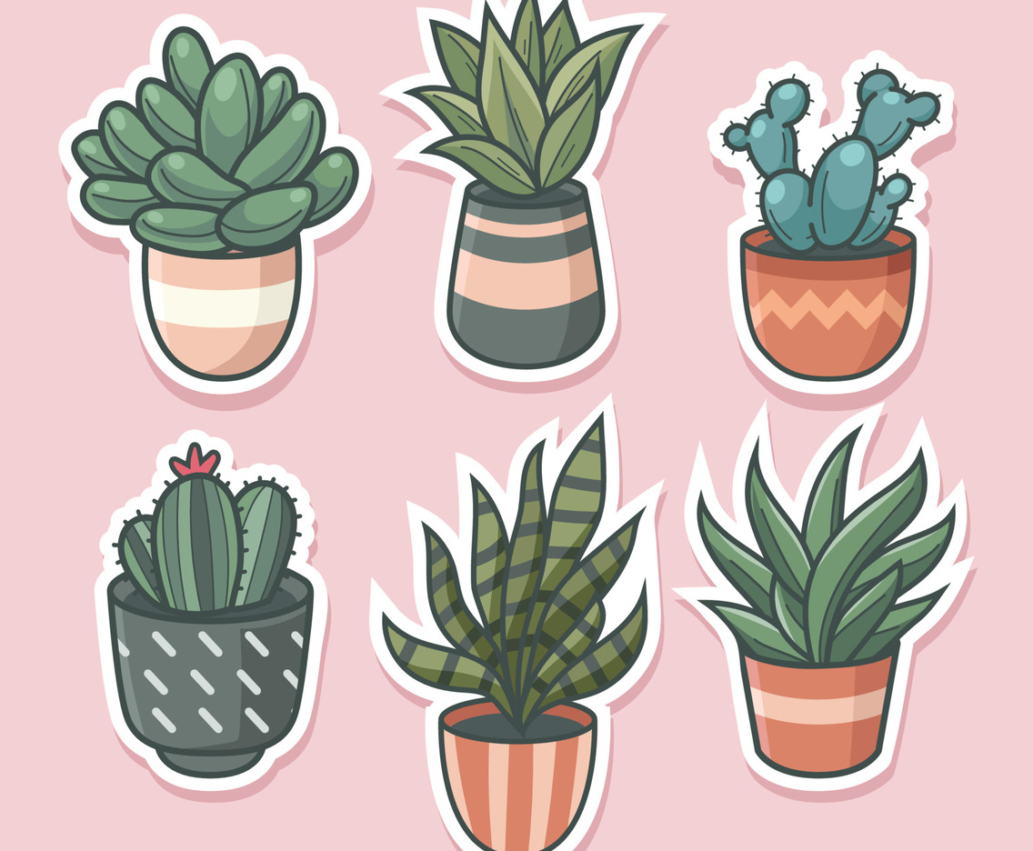 Set Of Cactus And Succulents Cartoon Sticker Vector Art & Graphics |  freevector.com