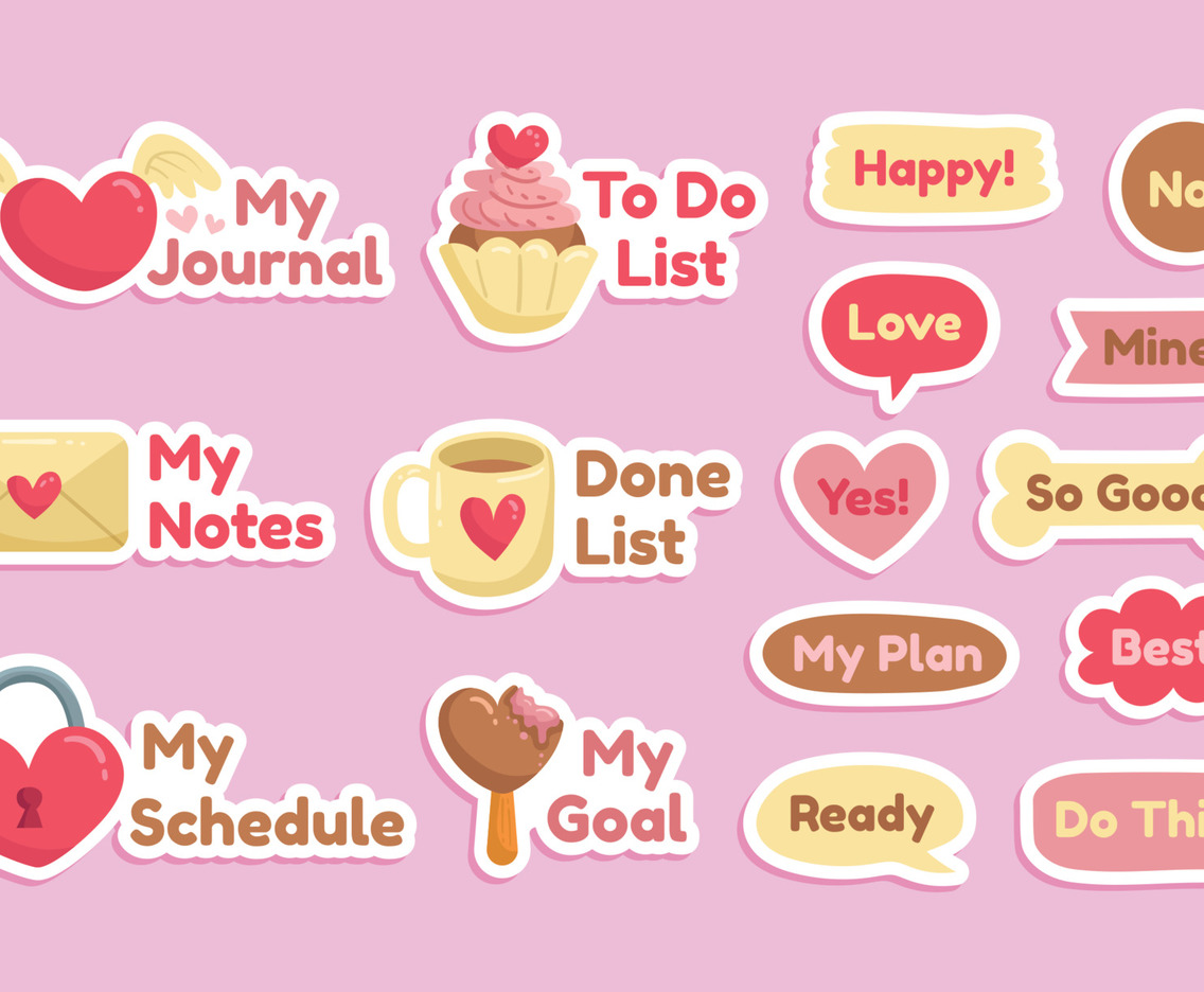 Journal Design Templates Valentine Stickers Isolated