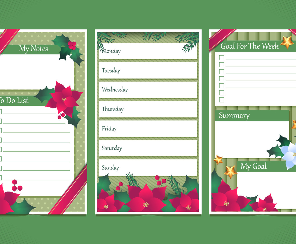 Poinsettias Journal Template With Ornaments