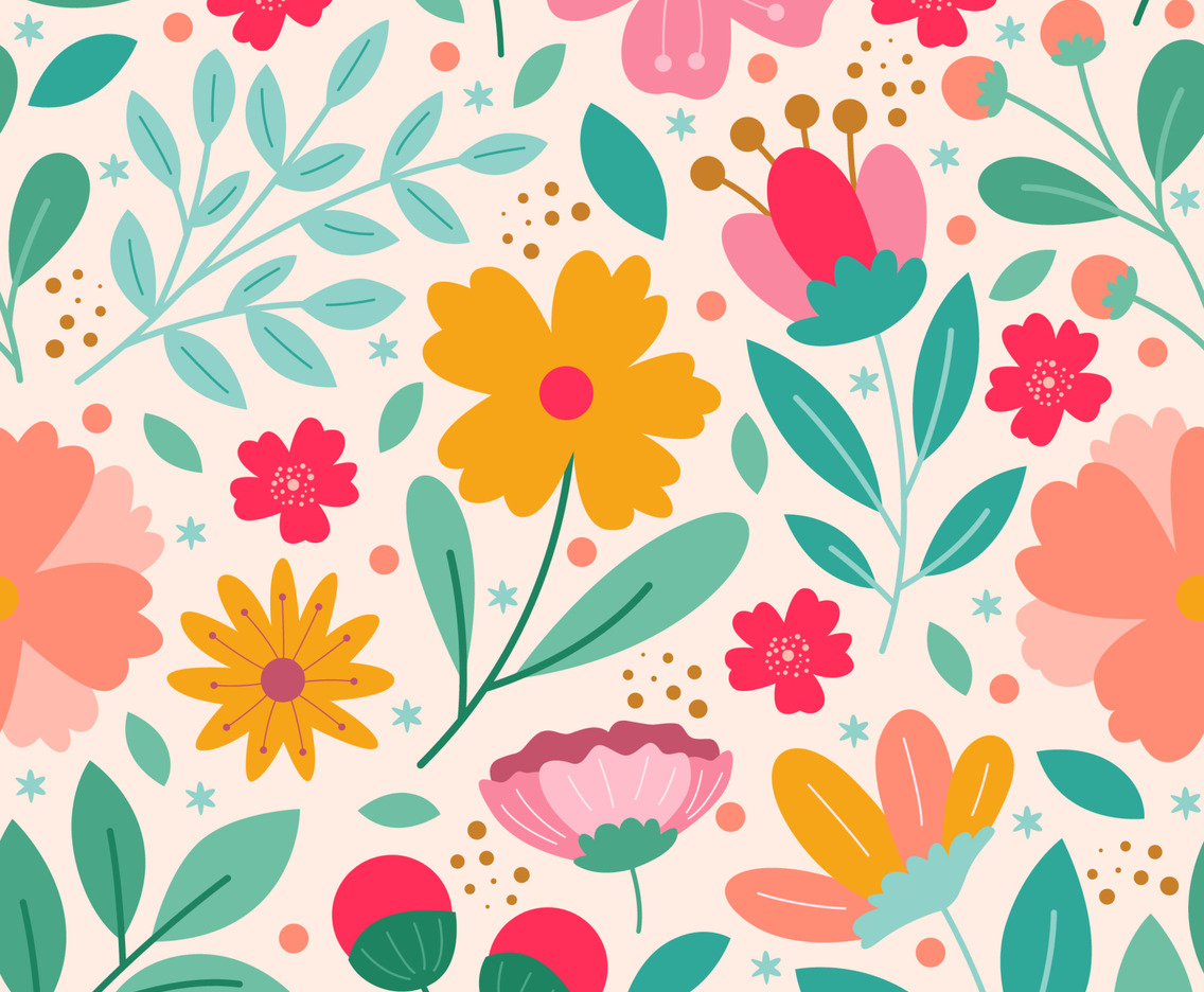 Colorful Blooming Flower And Floral Seamless Pattern Background