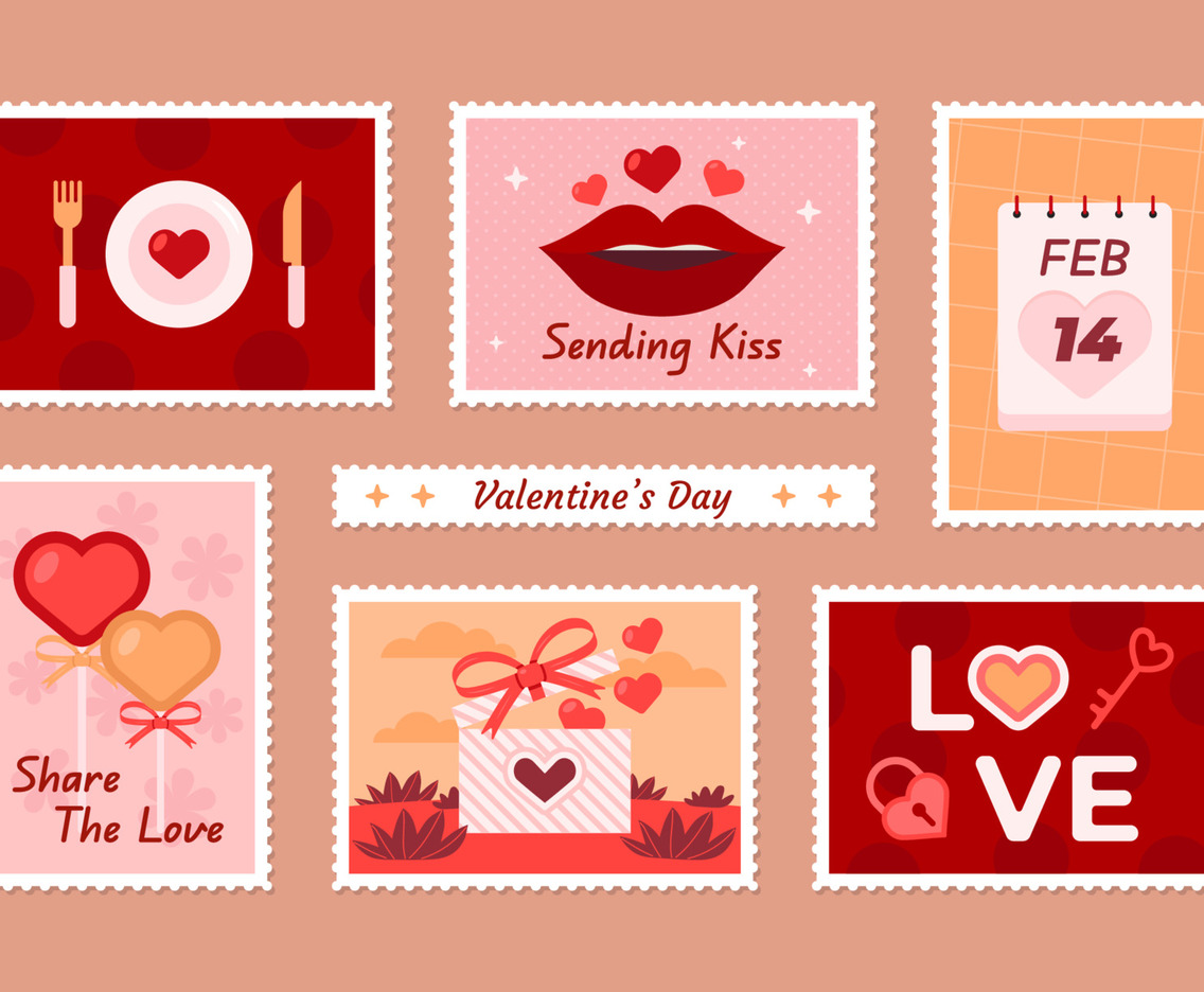 Valentine Stamp Stickers Set