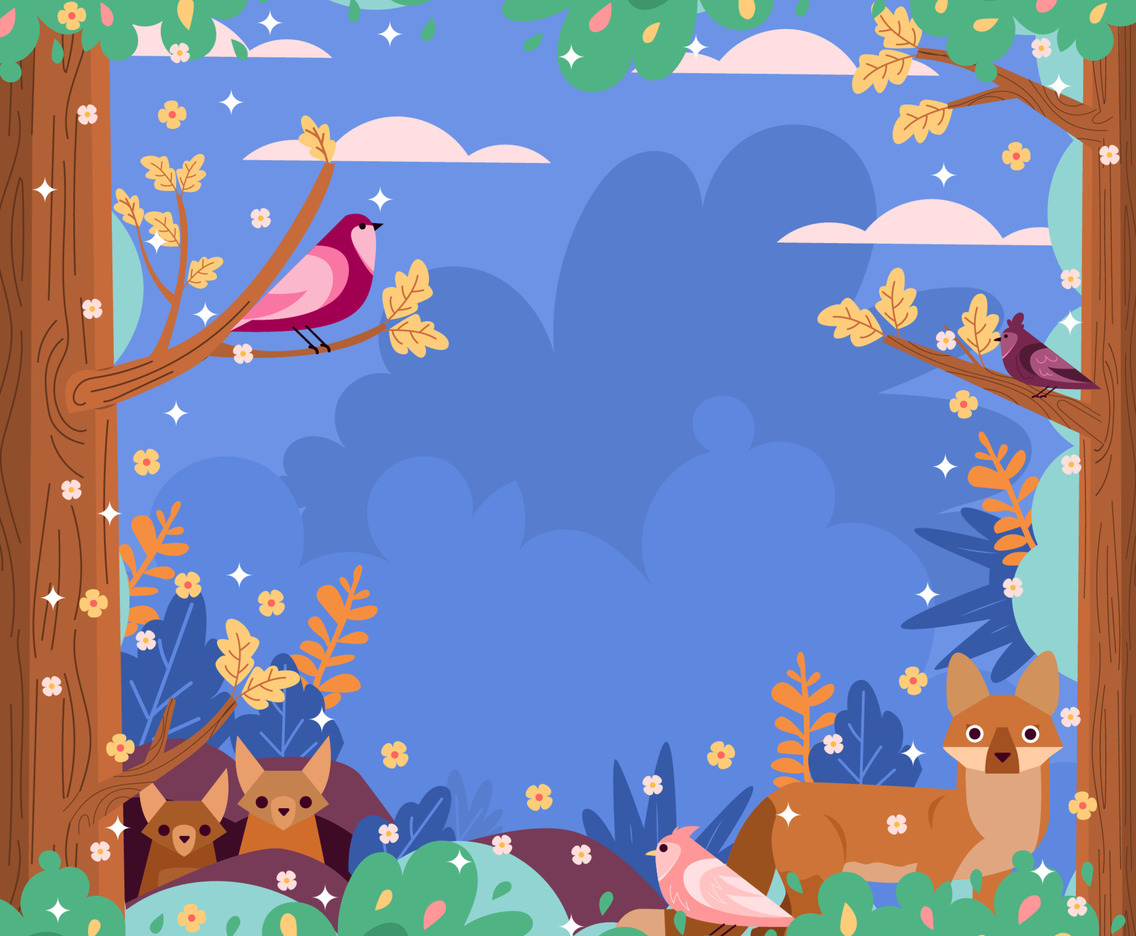 Nature Background with Birds and Foxes