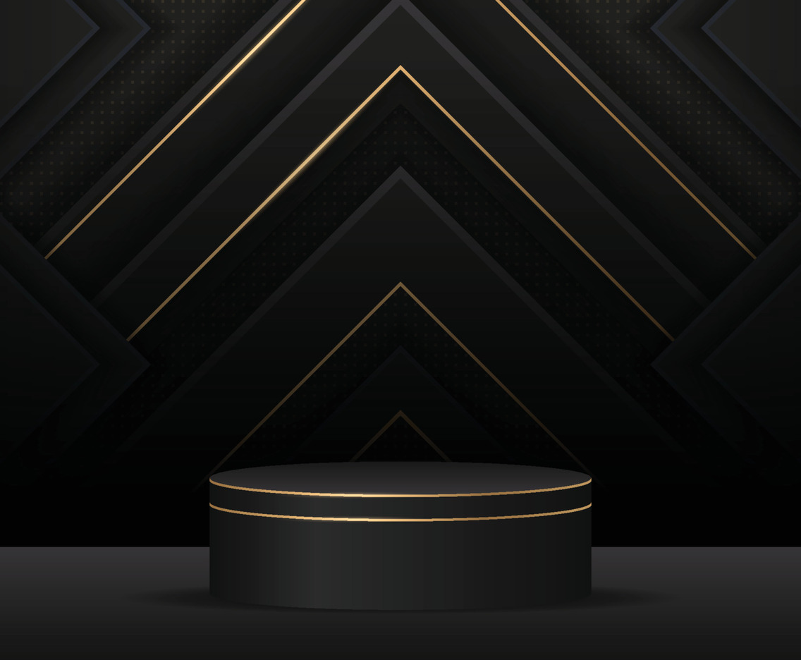 Black Podium with Black and Gold Background