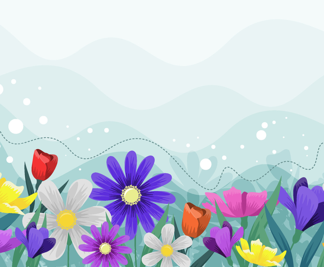 Colorful Blooming Flowers Seamless Pattern Background