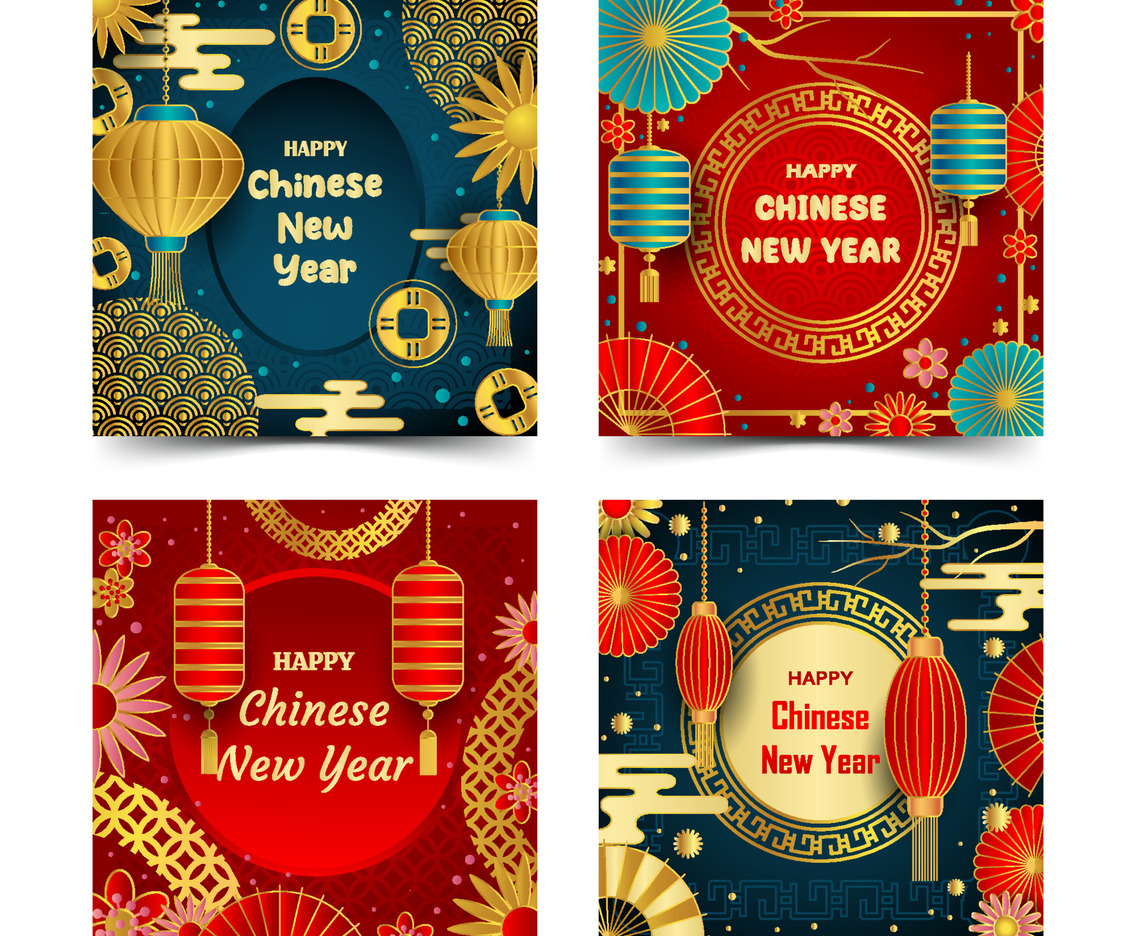 Chinese New Year Social Media Post with Gradient Color Concept
