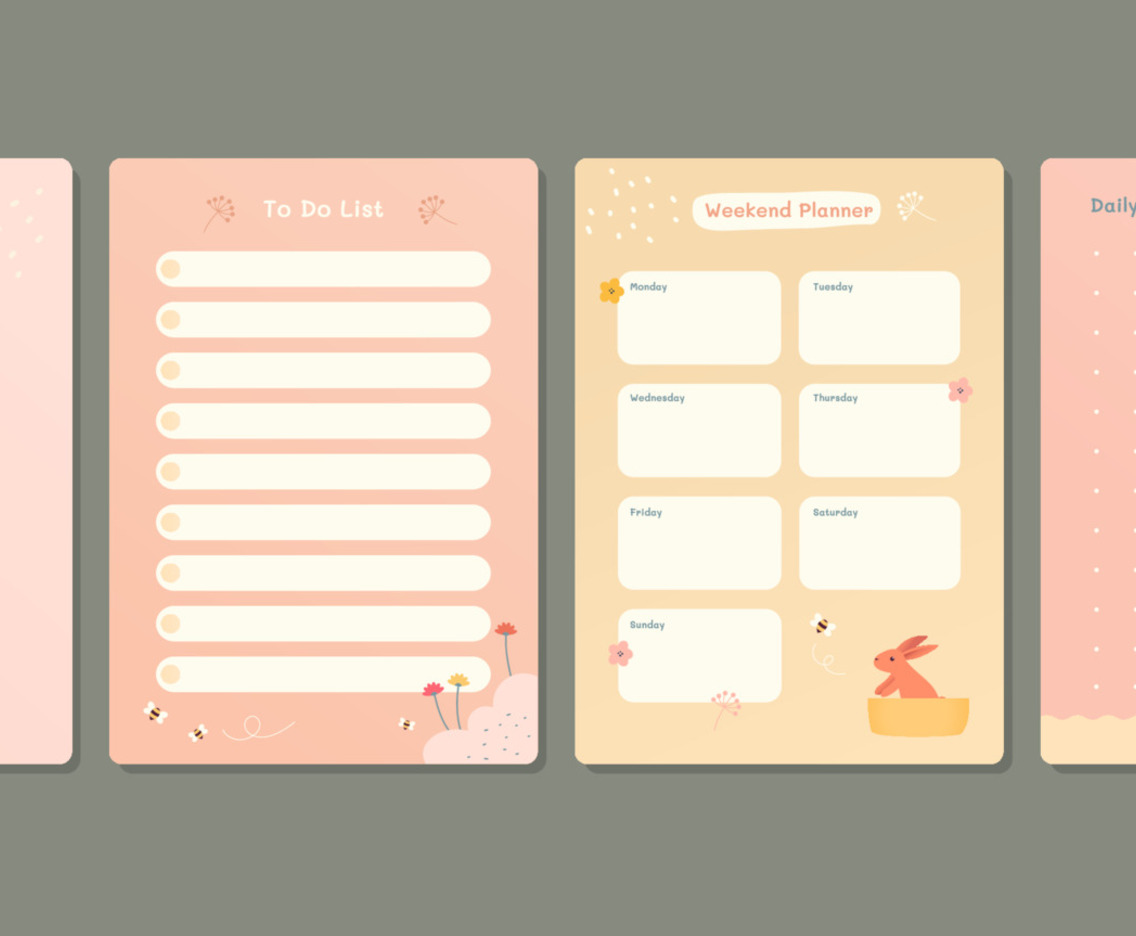 Spring Pastel Mood Journal Pages Template with Fox and Bunny