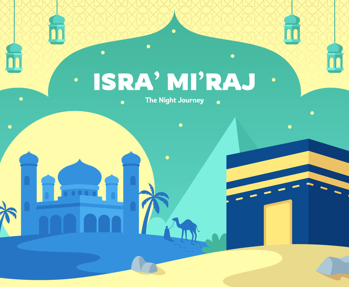 Isra Mi'raj Background with Kaaba and Mosque