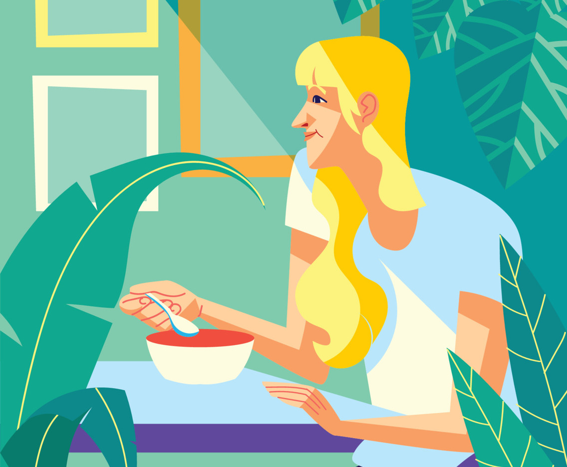 Girl Enjoying Her Morning Soup