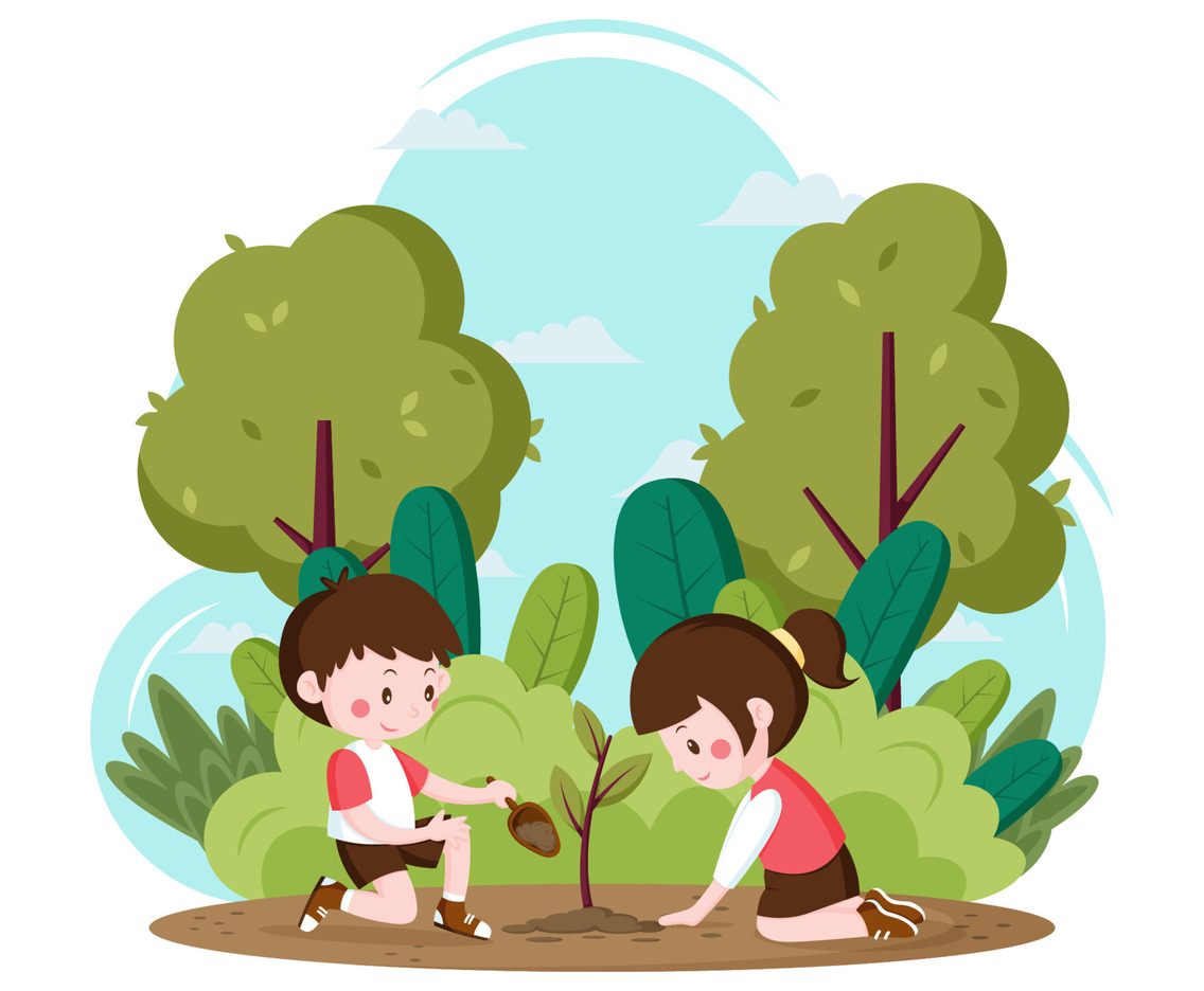 Happy Kids Planting Tree At Tu Bishvat Celebration Vector Art ...