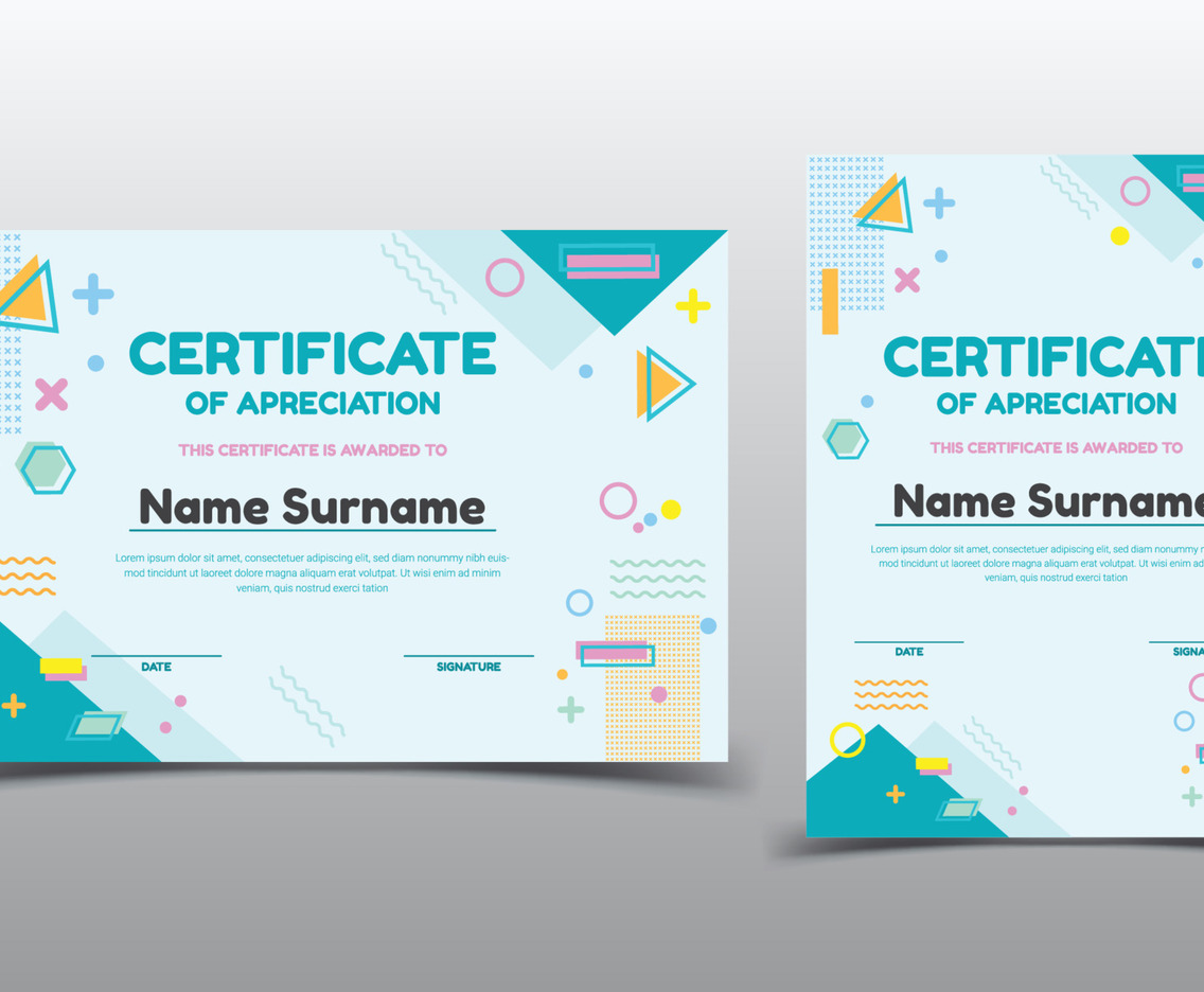 Certificate Template Flat Design Memphis Style