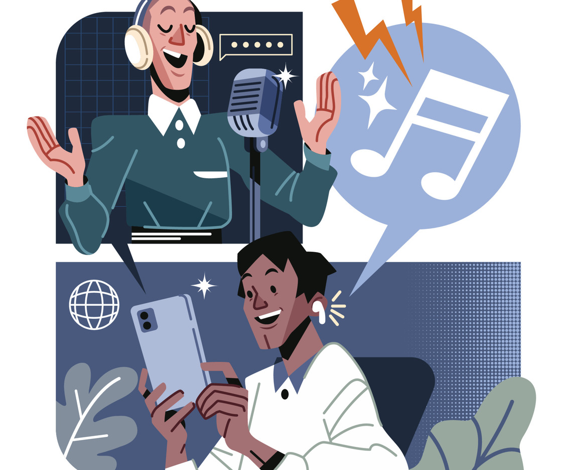 A Man Listens To Streaming Podcasts And Music