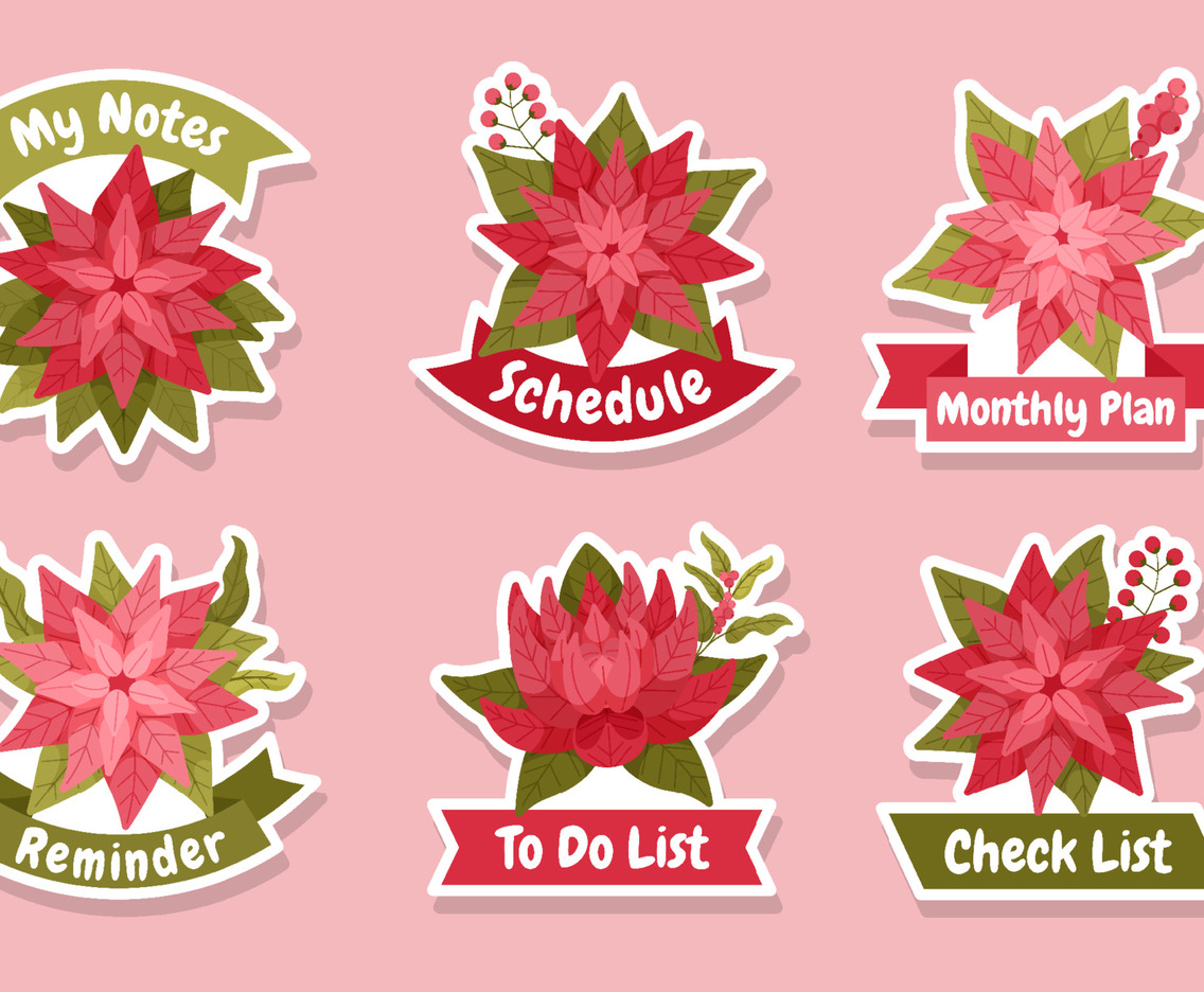 Poinsettia Red Flower Floral Journal Sticker Set