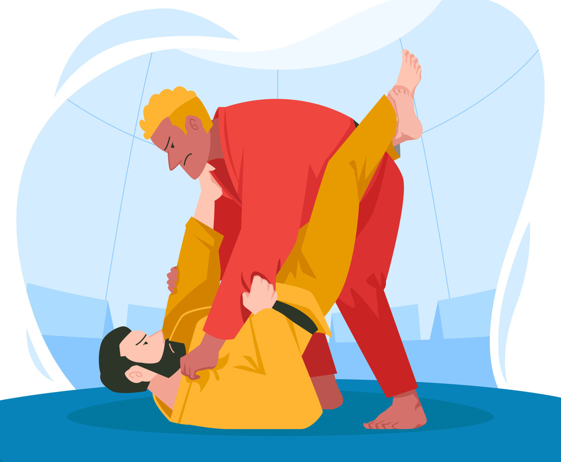 Two Jiu Jitsu Athletes Fight Fiercely to Win the Match