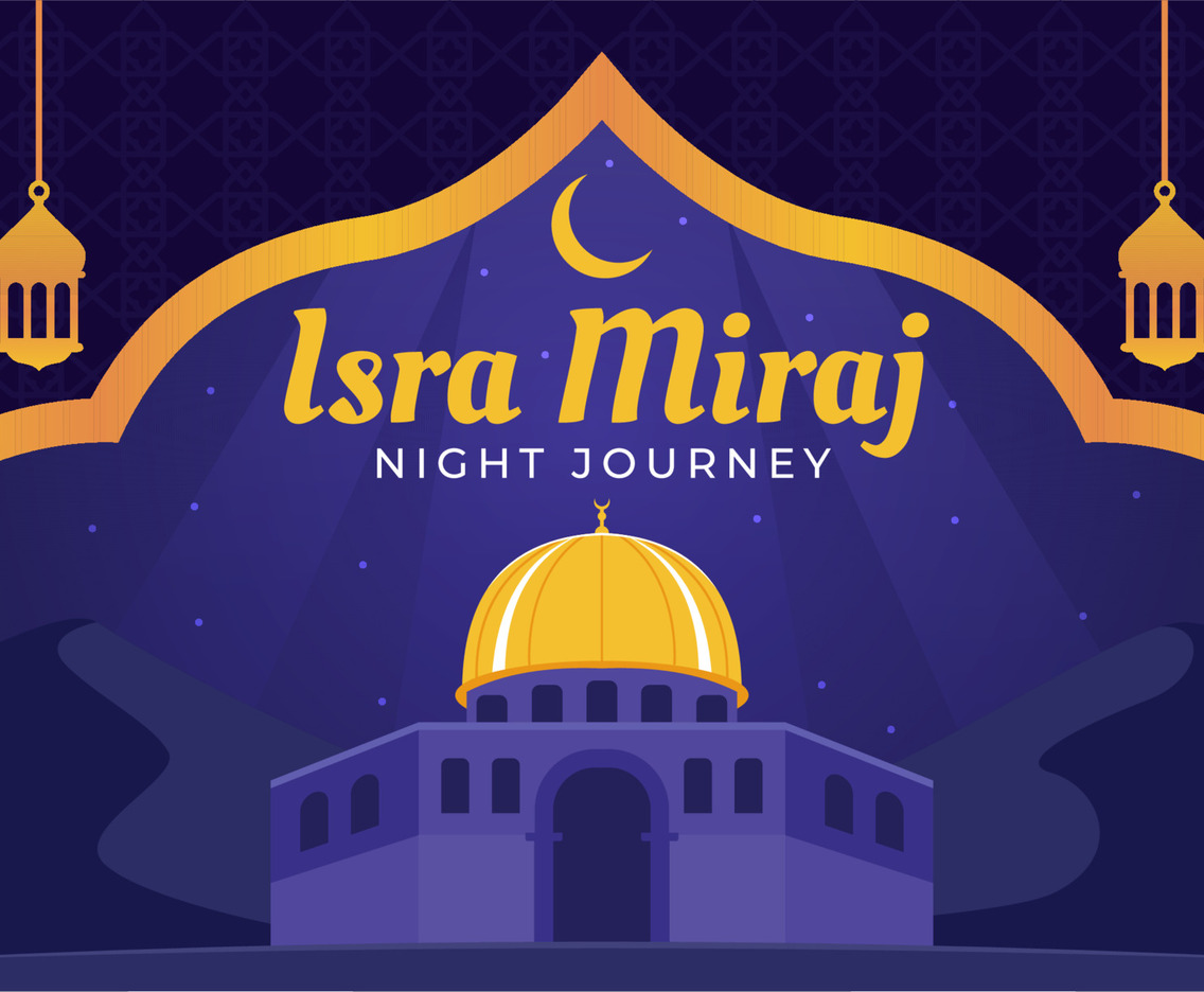 Cool Islamic Isra Miraj Background with Masjidil Aqsa Vector