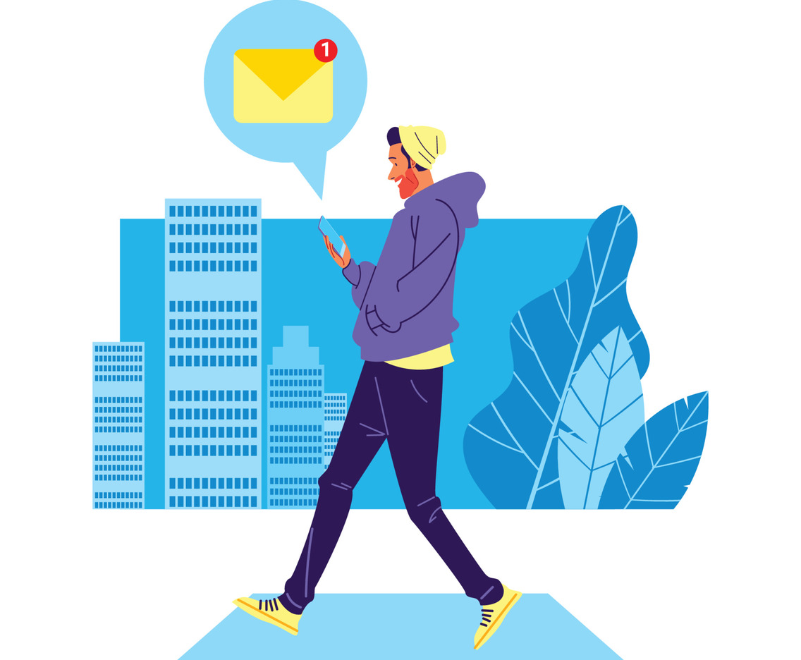 Boy Get Message while Walking with His Gadget