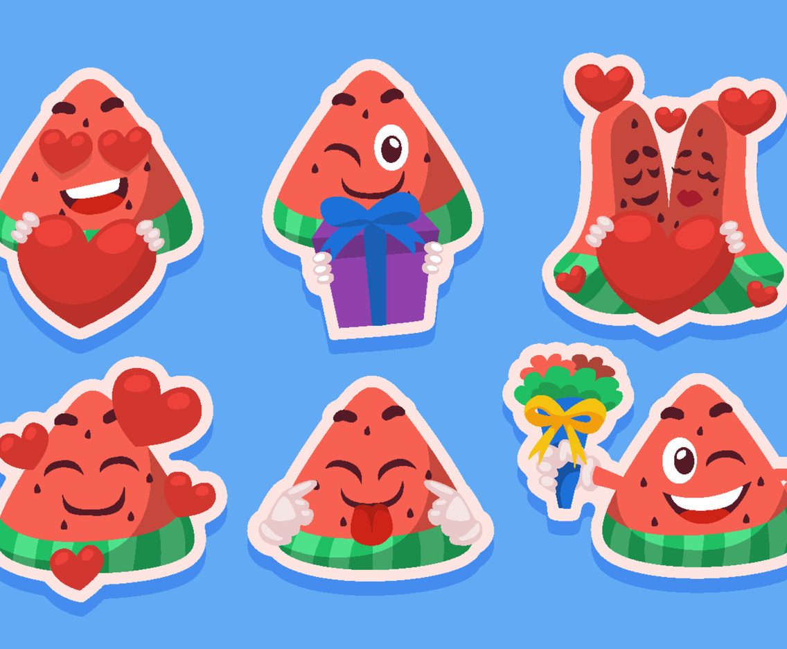 Cartoon Affection Chat Sticker Set with Cute Watermelom Character