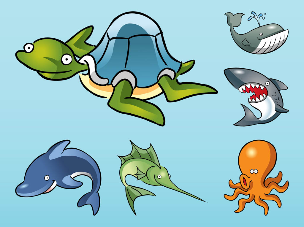 Cartoon Sea Animals Vector Vector Art & Graphics 