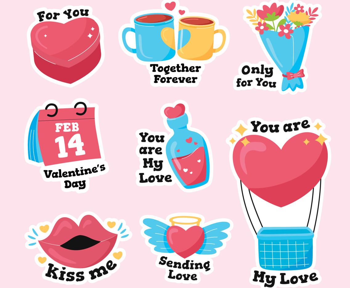 Hand Drawn Valentine Sticker Set