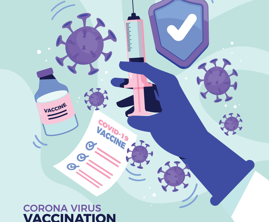 Vaccine Corona Virus with Virus Objects and Shield Concept