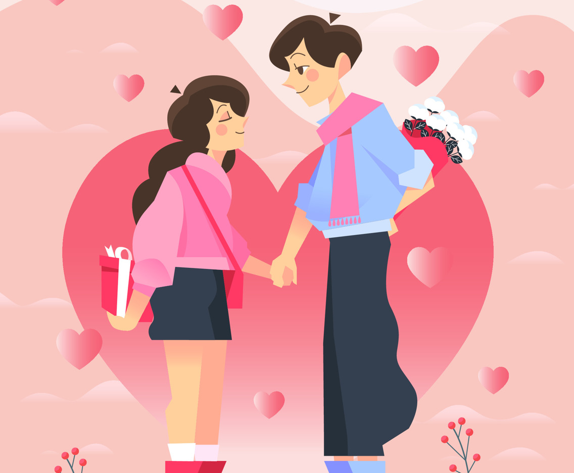 A Couple With Valentine's Surprise Gift Concept