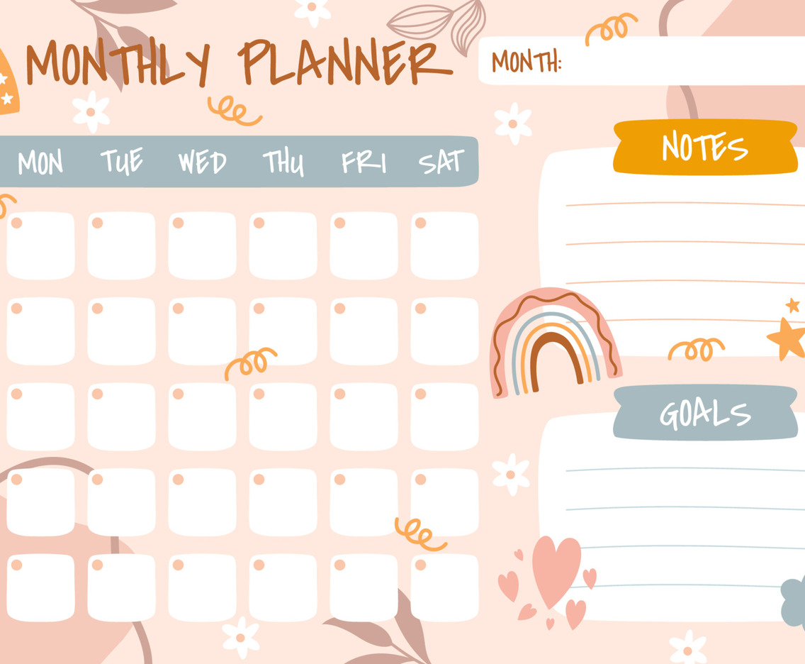 Hand Drawn Doodle Monthly Planner Template