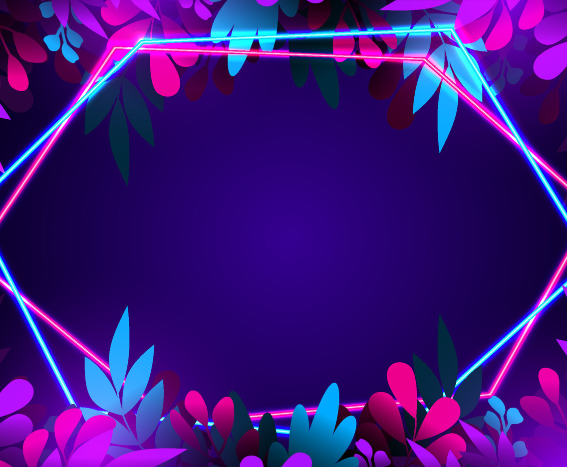 Abstract Neon Light with Floral Background