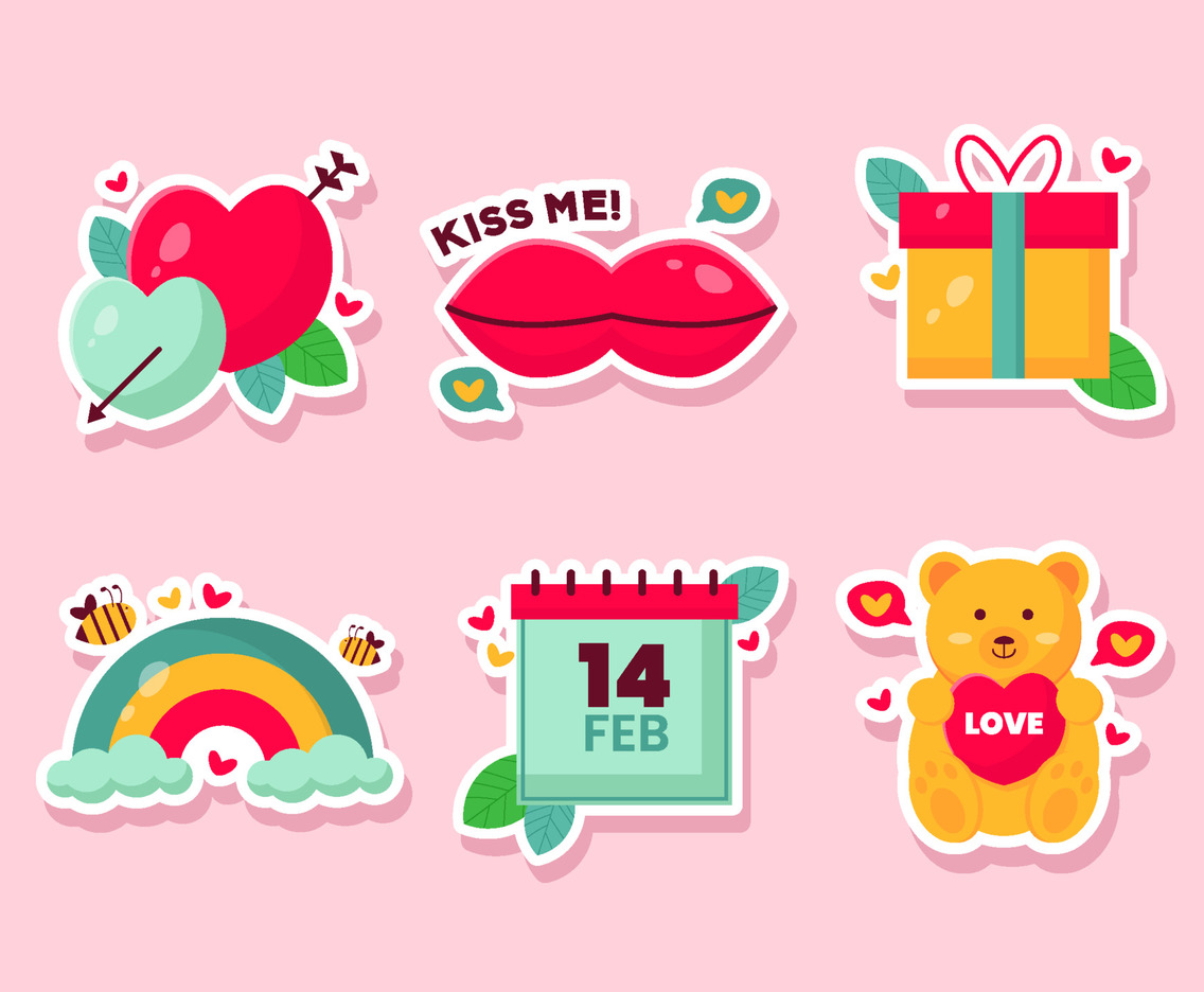 Flat Valentine's Day Stickers Collection