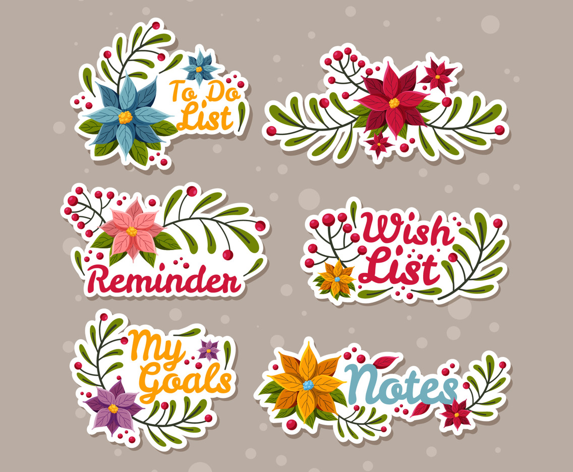 Poinsettias Journaling Sticker Set Free Vector