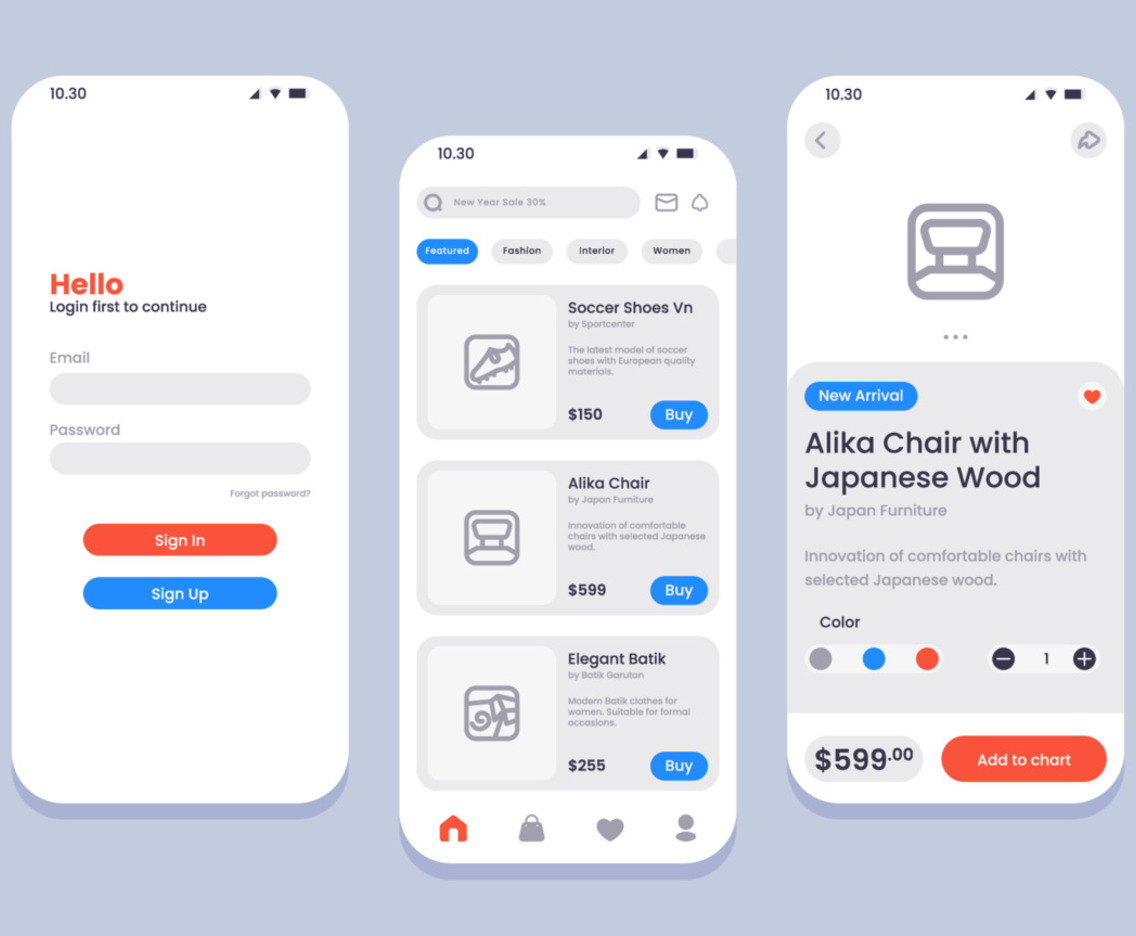 Modern Minimalist UI Page Mockups for Ecommerce