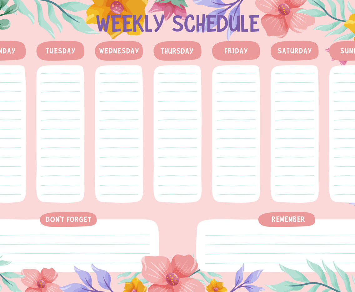 Weekly Planner Pages With Cute Blooming Flowers