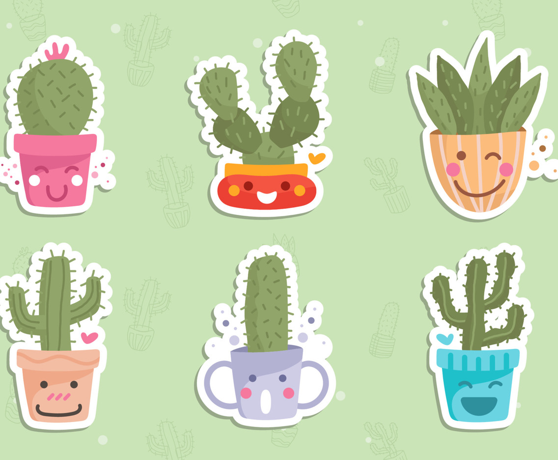 Set of Cute Cactus Succulents Sticker