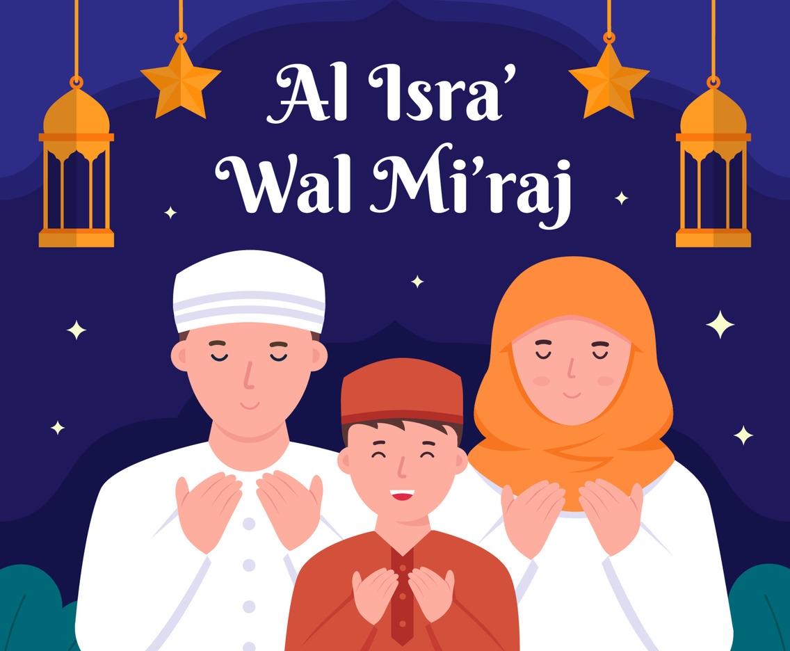 Isra Miraj with Family Praying Concept