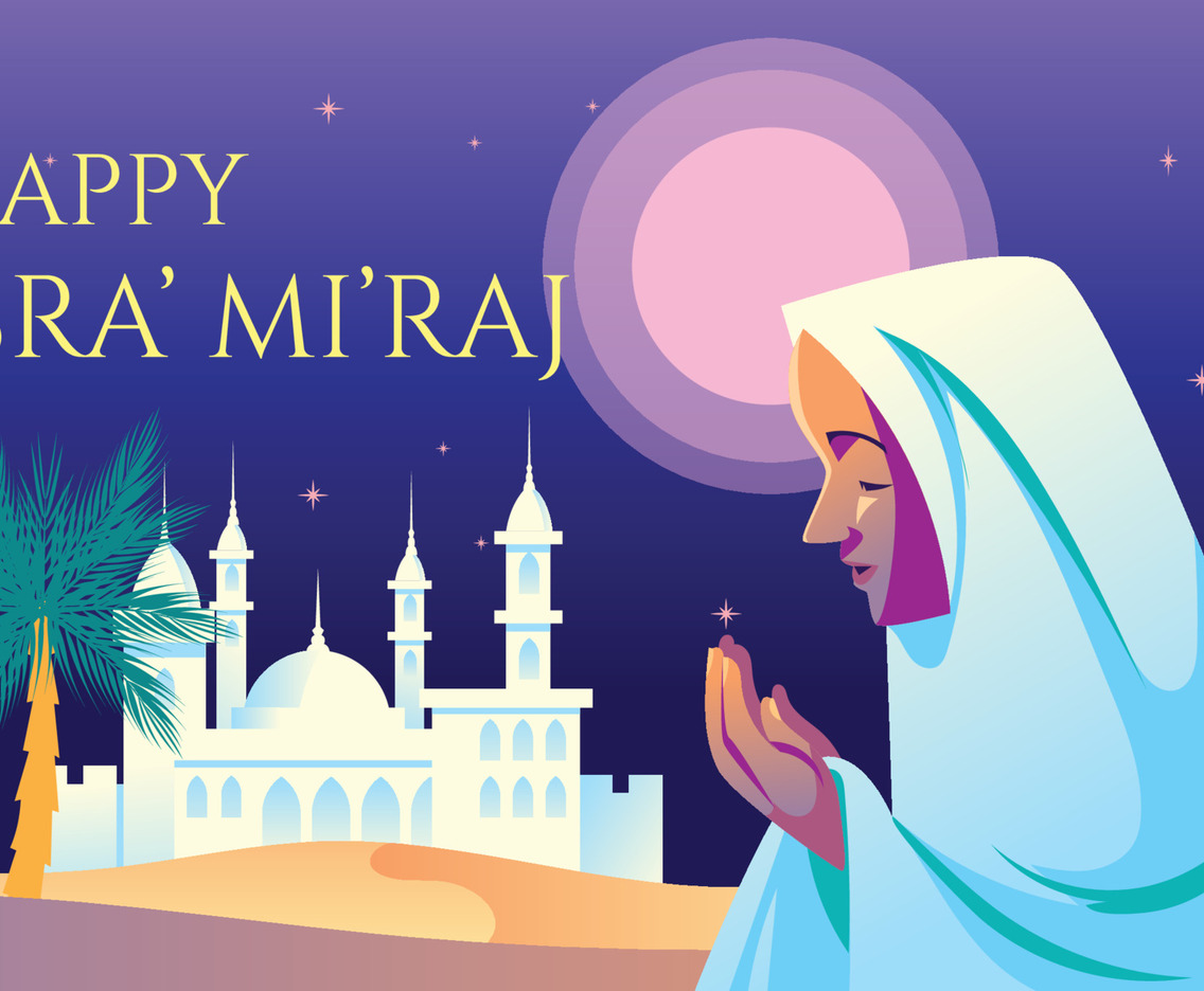 The Middle-East Girl Praying in Isra' Mi'raj Night