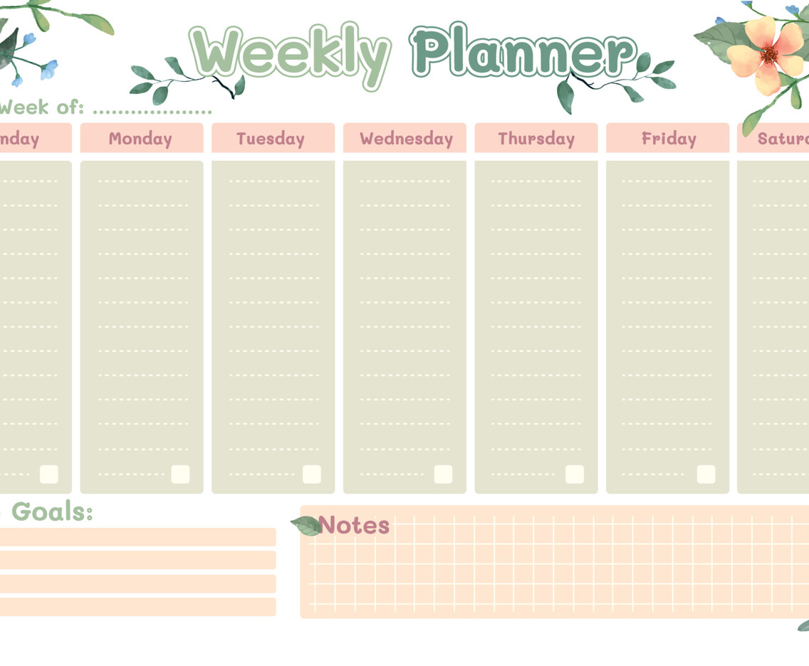 Weekly Planner with Colorful Flower