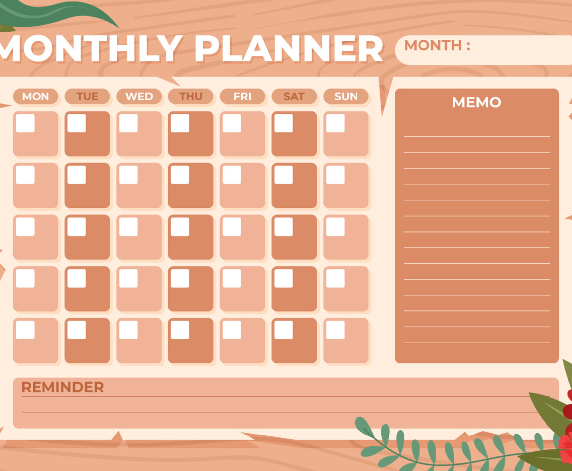 Wood Texture Monthly Planner Calendar Template