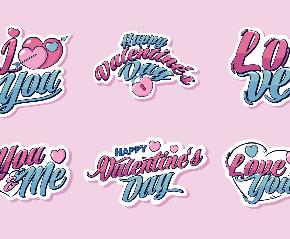 Happy Valentine's Day Greeting Sticker Set