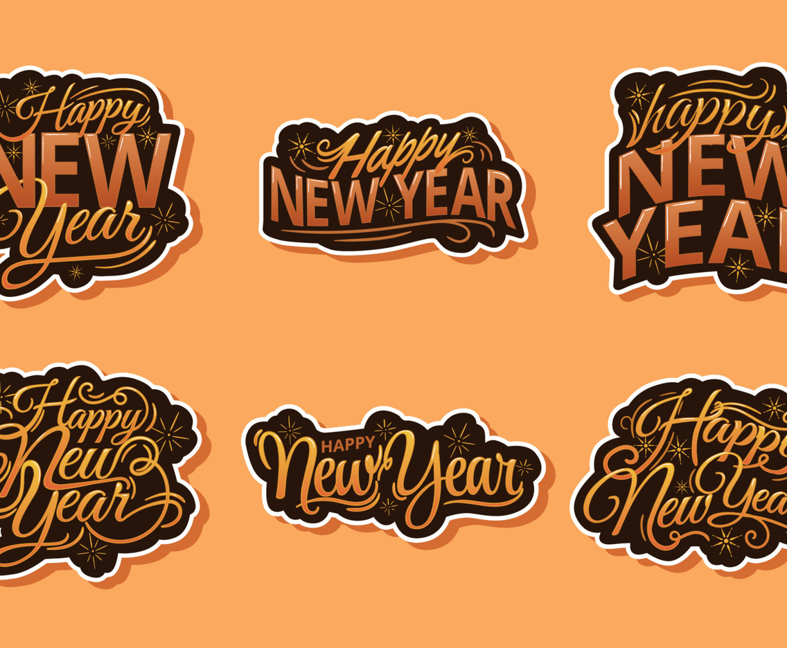 Happy New Year Greeting Sticker Set
