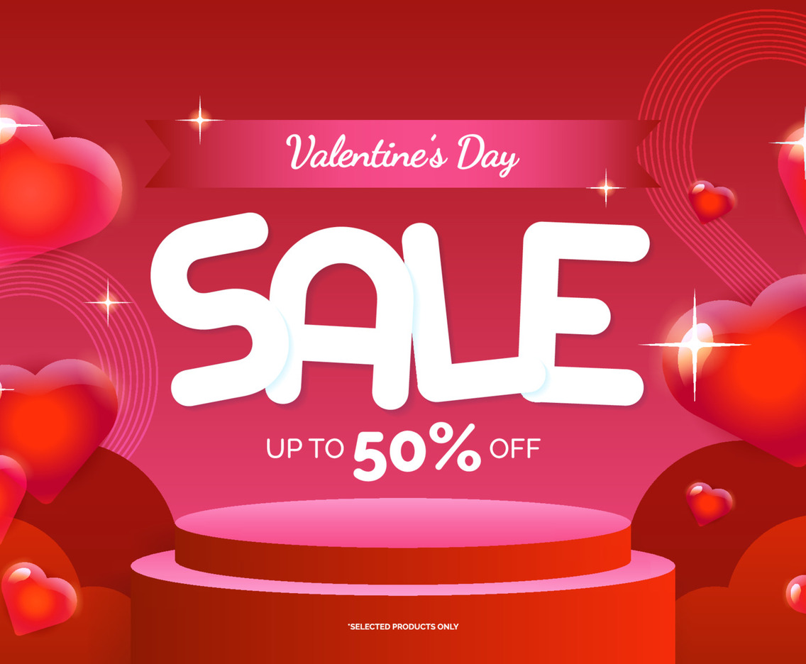 Valentine's Day Sale Poster in Passionate Red Bubble Hearts