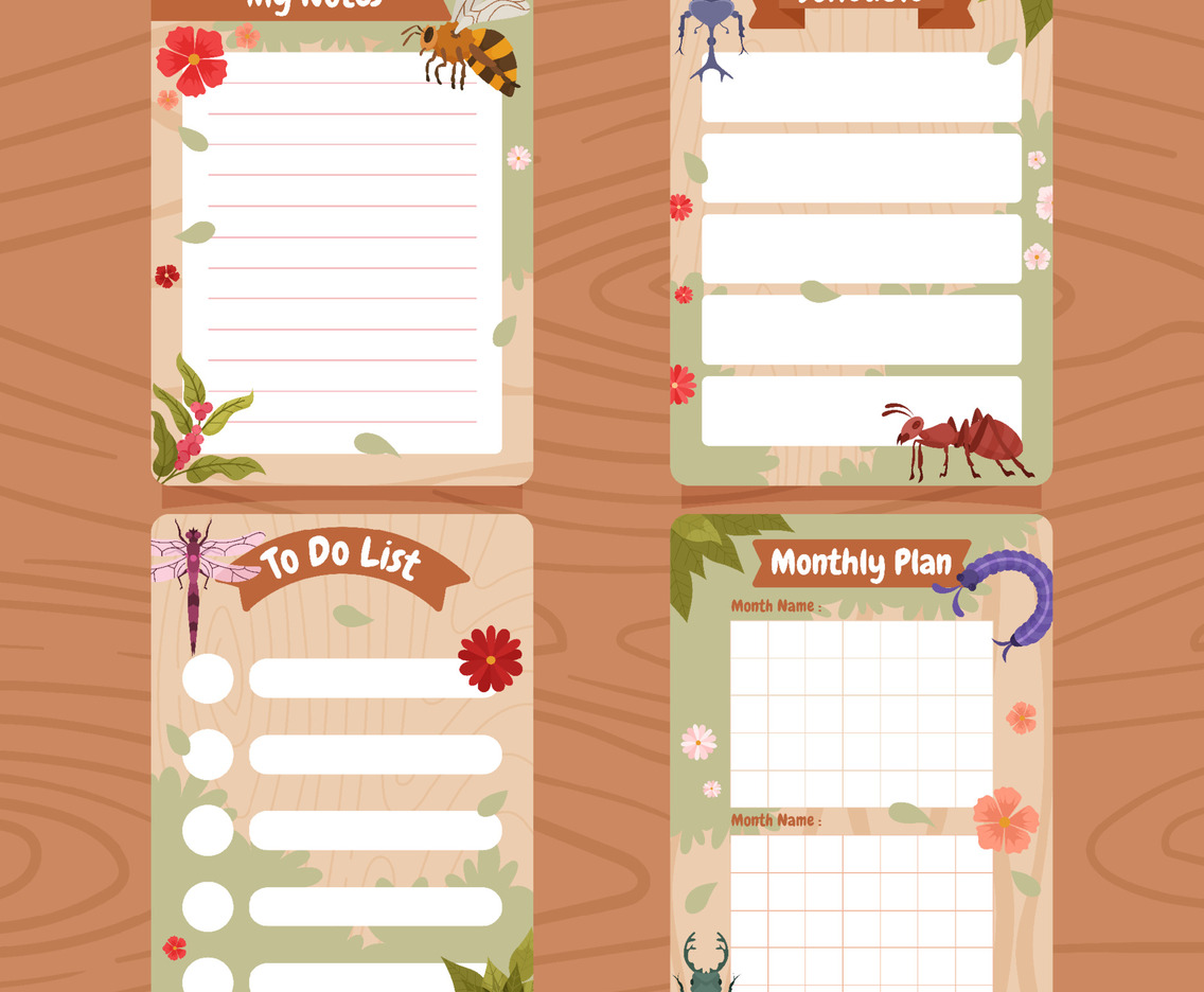 Insects Spring Season Journal Templates Collection Set