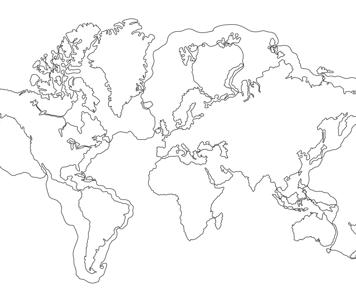 Clean World Map with Outline One Stroke Line Art Style