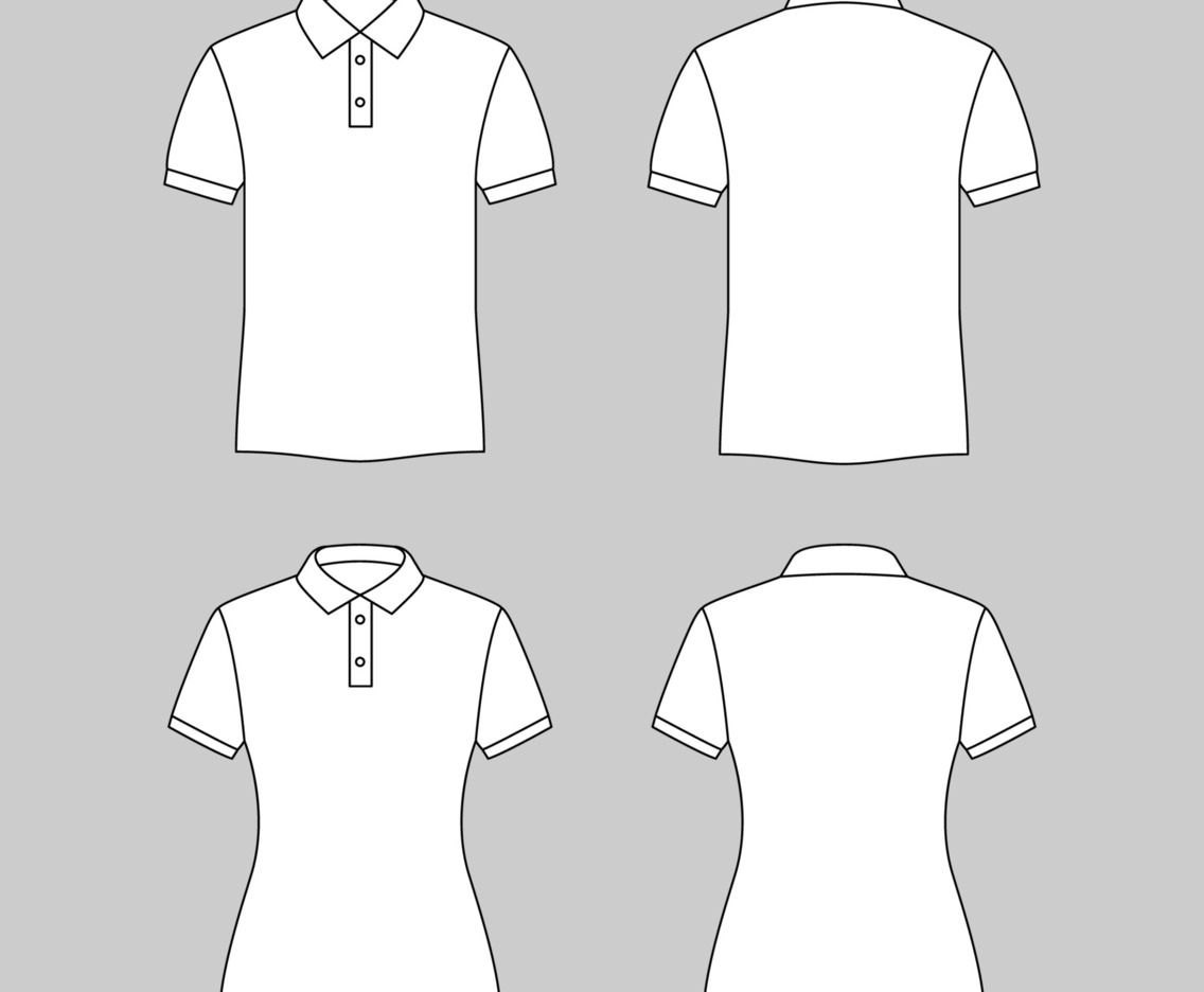 Set of Outlined White Polo Mock Up for Men and Women