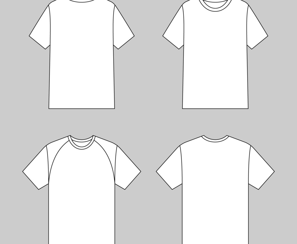 Set of Outlined White Tshirt Mock Up