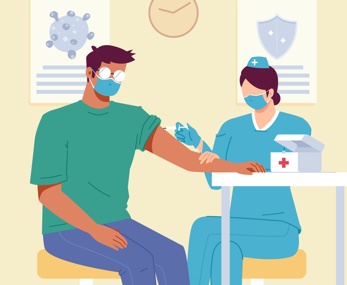 A Man Doing a Covid 19 Vaccine by a Nurse in A Clinic