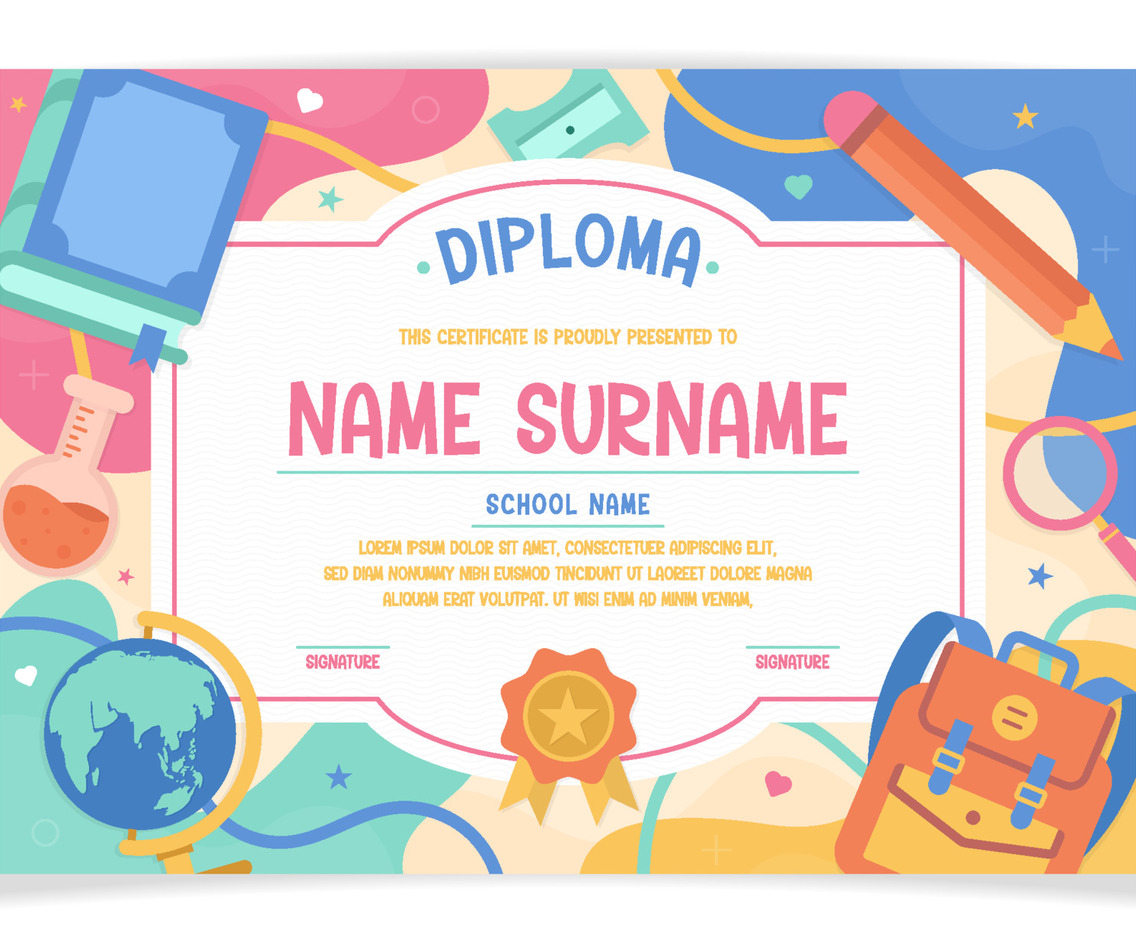 Kinderganten School Diploma Certificate Template