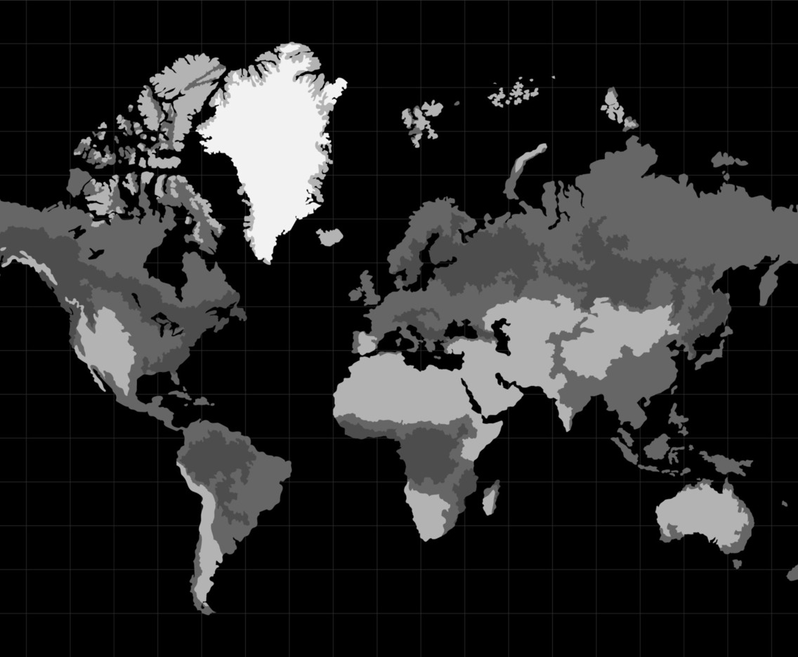 World Map with Black and White Color Style