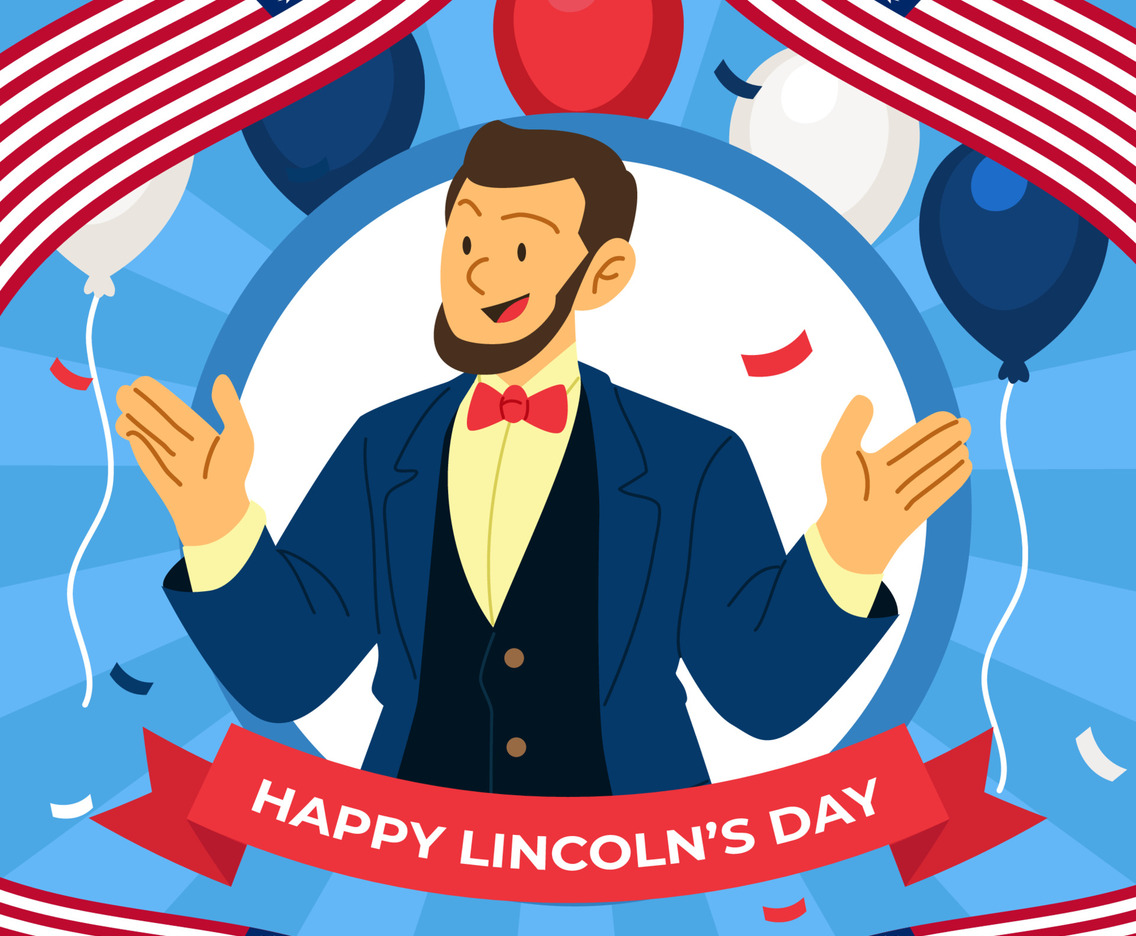 Abraham Lincoln Birthday Concept with Flags and Balloon