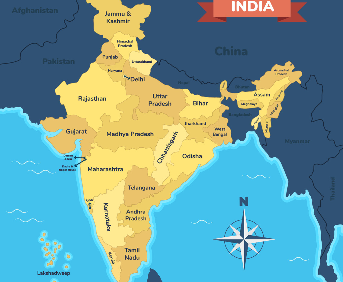 Map of India With City