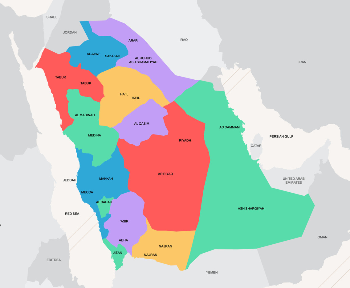 Saudi Arabia Country Map with City Names