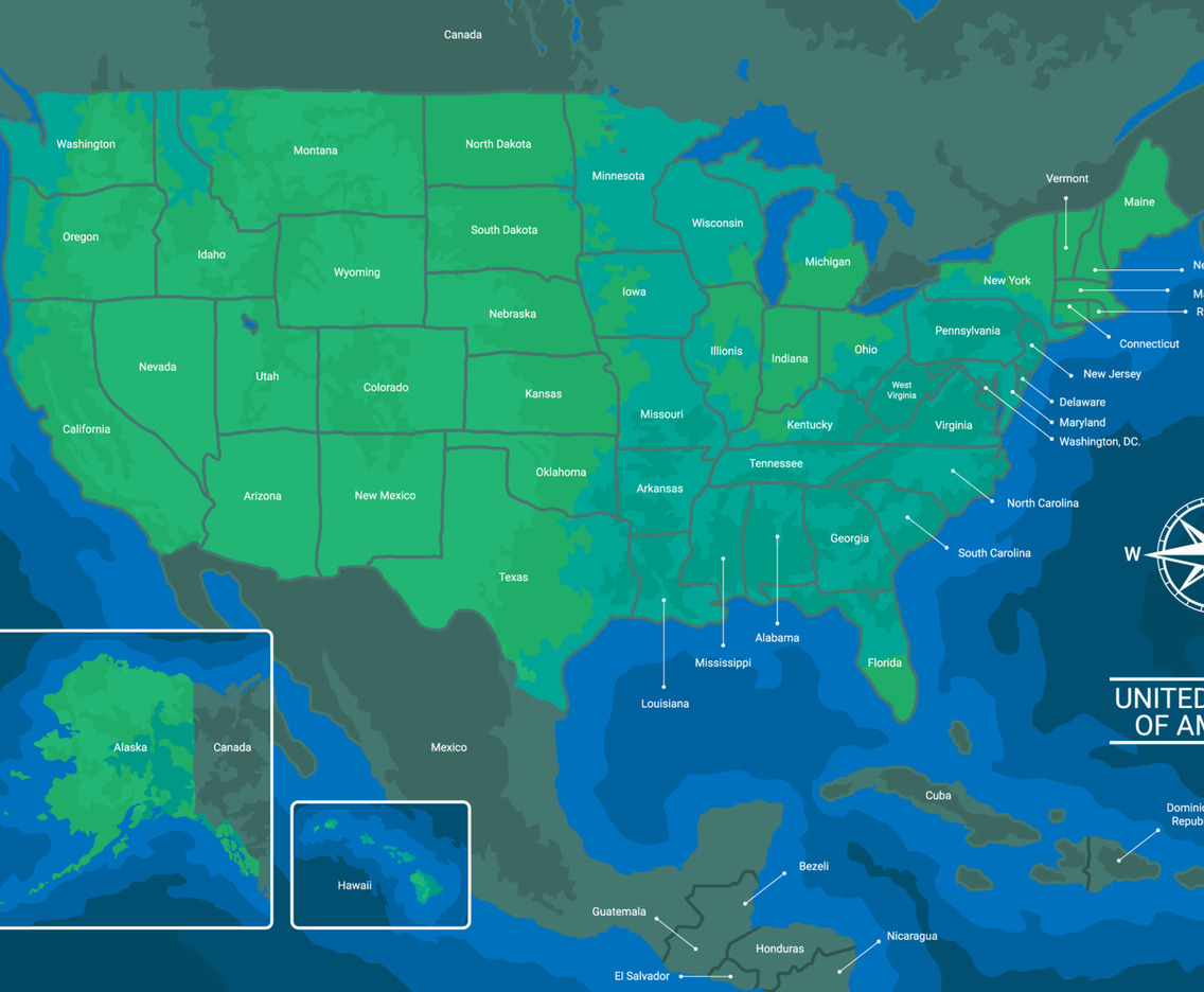 Country Map of United States of America