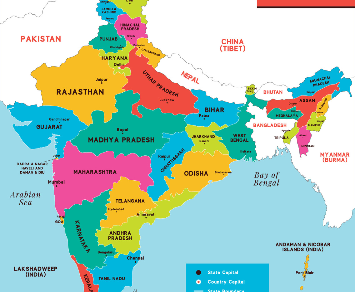 India Map with Surrounding Borders